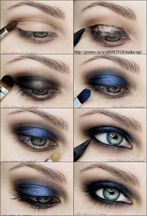 Makeup tutorial for metallic blue smokey eyeshadow