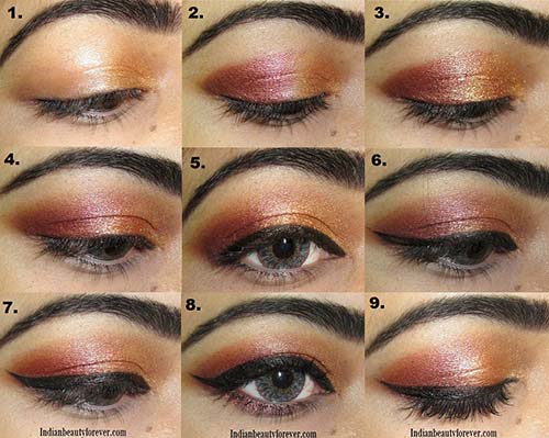 Makeup tutorial for copper gold eye