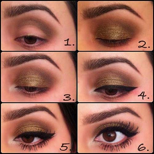 Makeup tutorial for deep gold winged liner