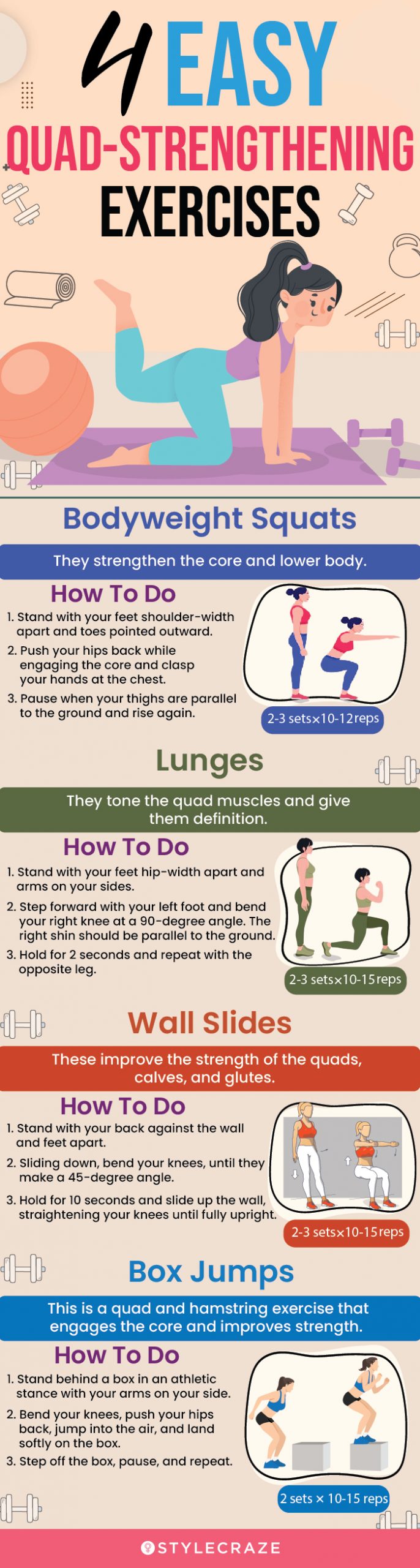 4 easy quad strengthening exercises (infographic)