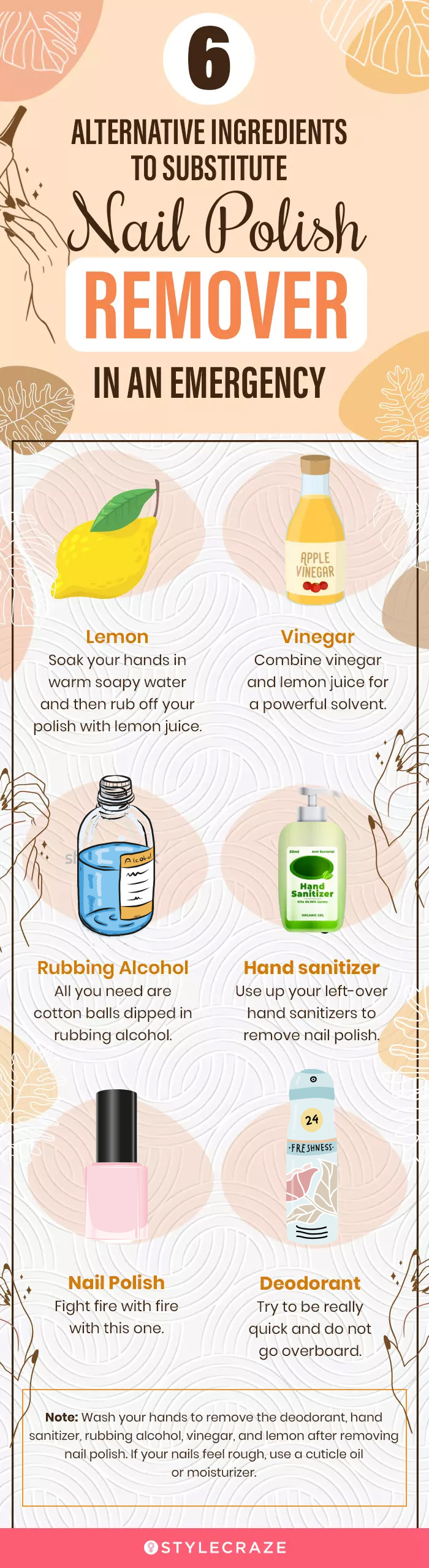 6 alternative ingredients to substitute nail polish remover in an emergency (infographic)