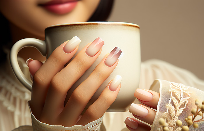 Pink, white, and almond pink ombré nails