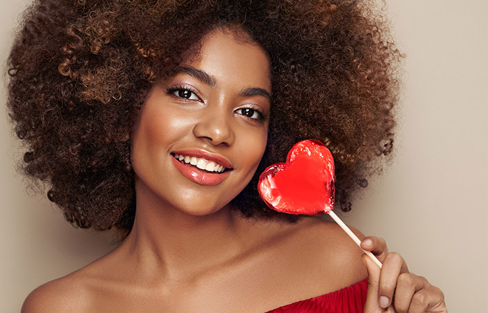 Fun and flirty makeup with red dress