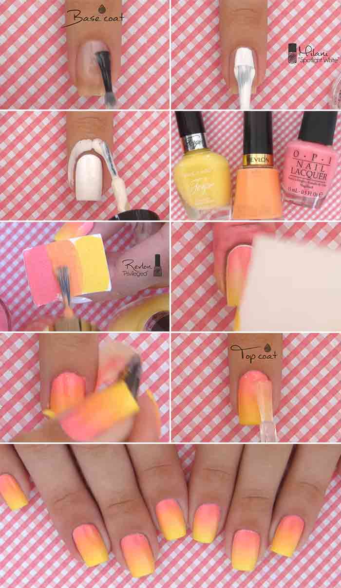 Step-by-step process to do ombre sunshine nail design