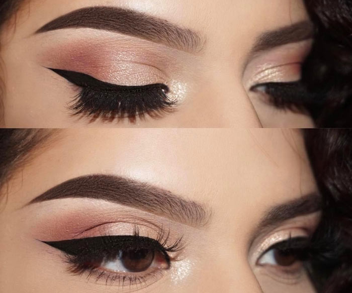 Rose gold eyeshadow makeup for brown eyes