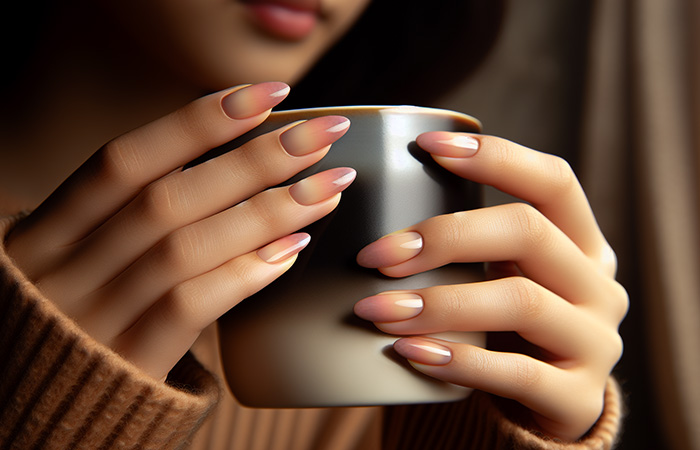 Soft pink ombré nails with a hint of peach