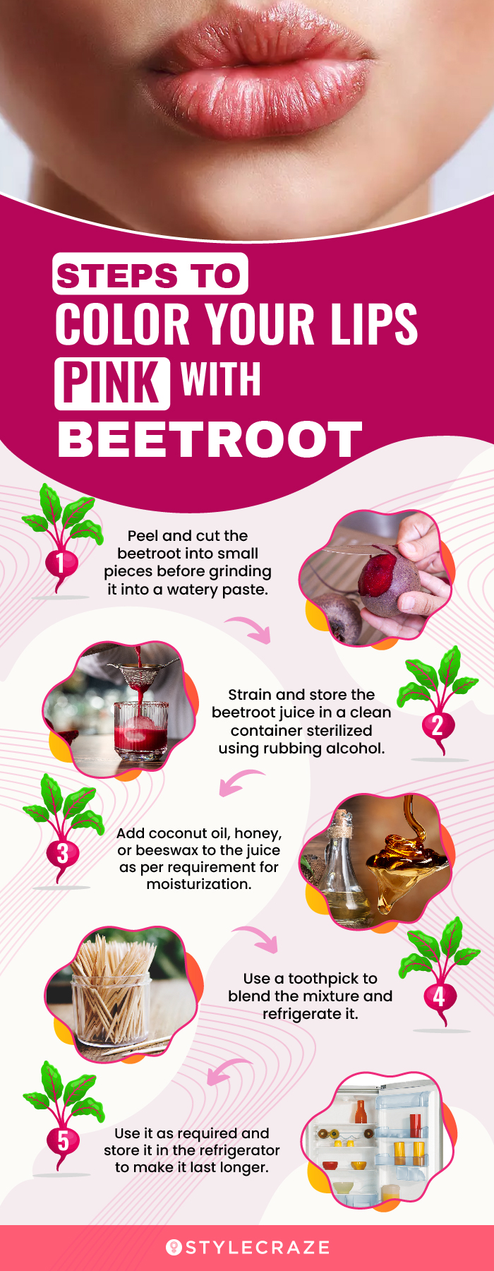 steps to color your lips pink with beetroot (infographic)